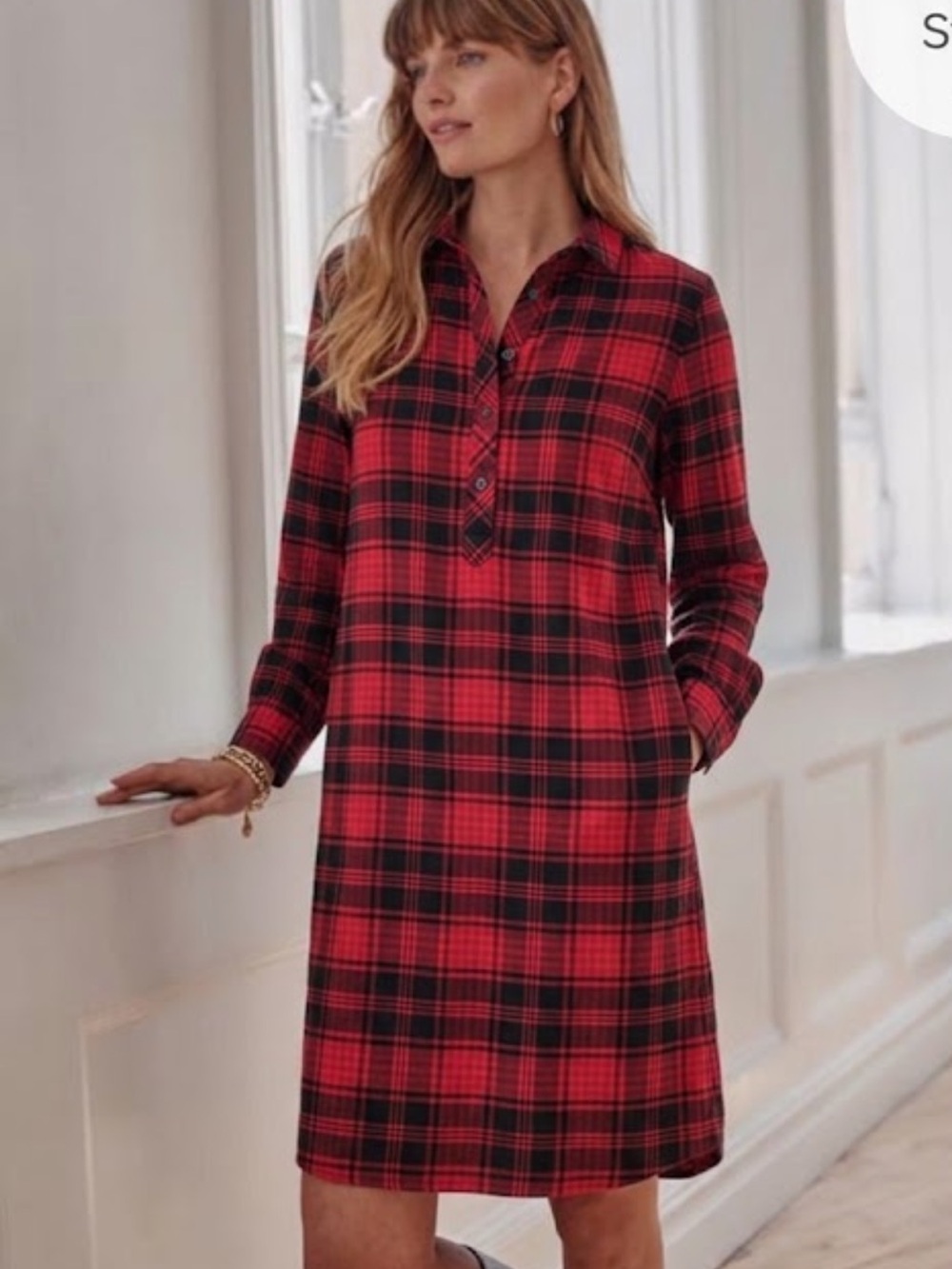 J Jill size M Red Plaid Button-Front shirt Dress